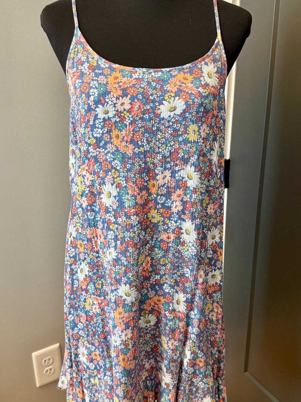 O'Neill Blue Floral Spaghetti-Strap Dress with Multicolor Daisies